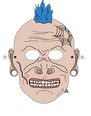 çocuklar için hazır kağıttan Korkunç Surat maskesi şablonu